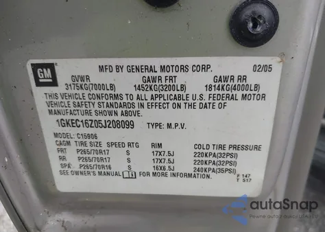 2005 GMC Yukon Xl 1500 Slt from USA, damaged, VIN 1GKEC16Z05J208099